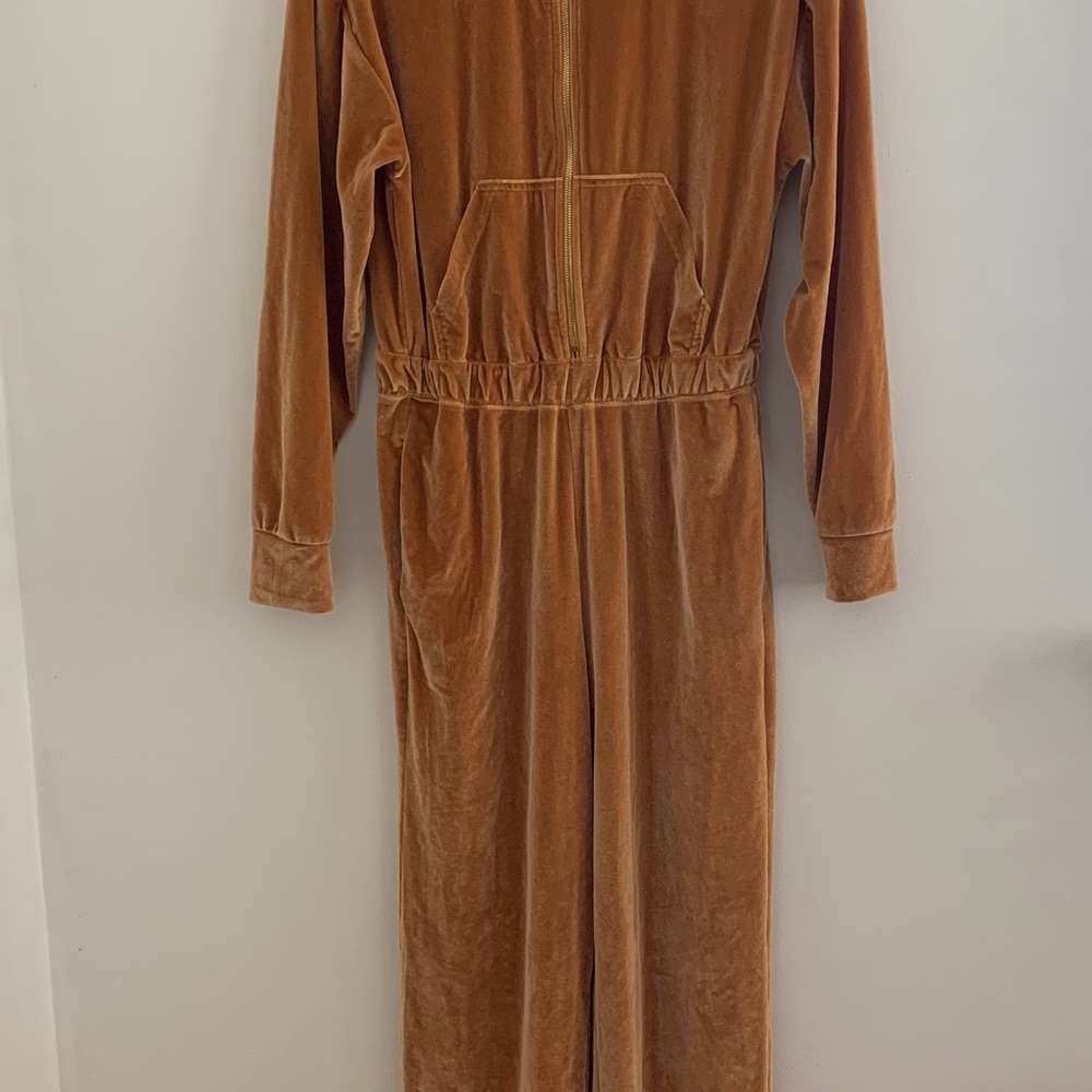 Fabletics Velvet Tan Zip-Up Wide leg Jumpsuit